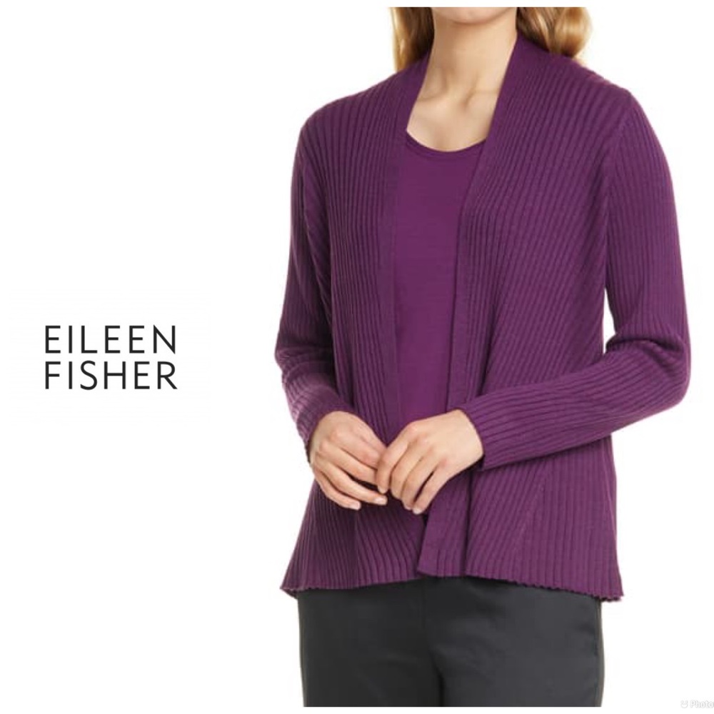 Eileen Fisher Merino wool ribbed cardigan - purple